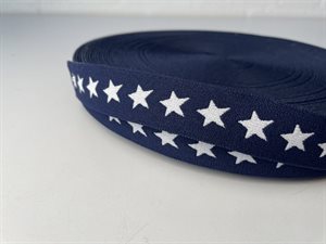 Blød elastik til undertøj -  2,5 cm i marineblå med hvid stjerne